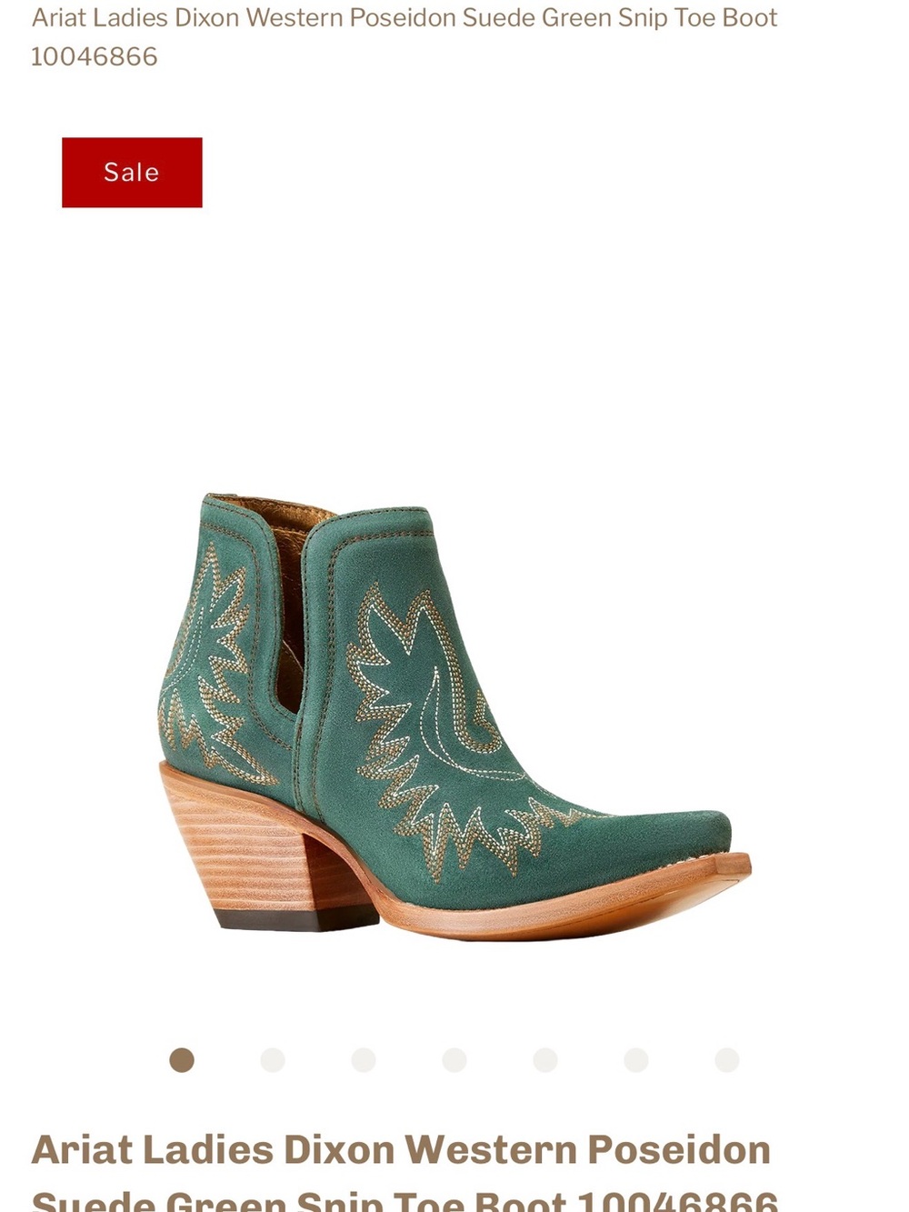 Ariat Dixon Poseidon Green Suede Western Ankle Boot